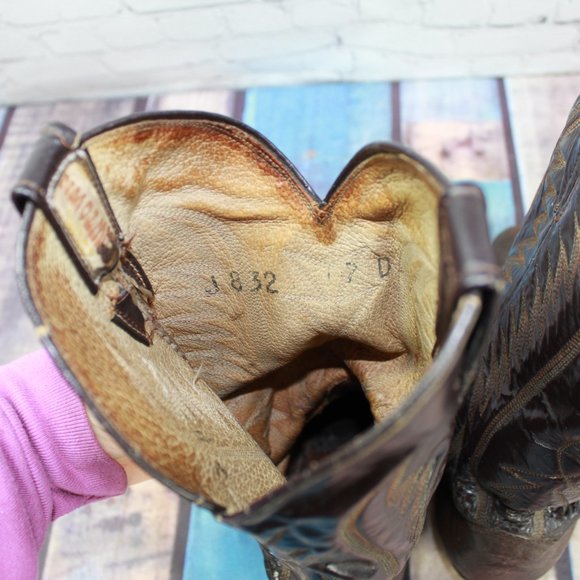 Cowtown Brown Leather Mid Calf Pull On Western Cowboy Boots Size 7 D - Picture 7 of 9